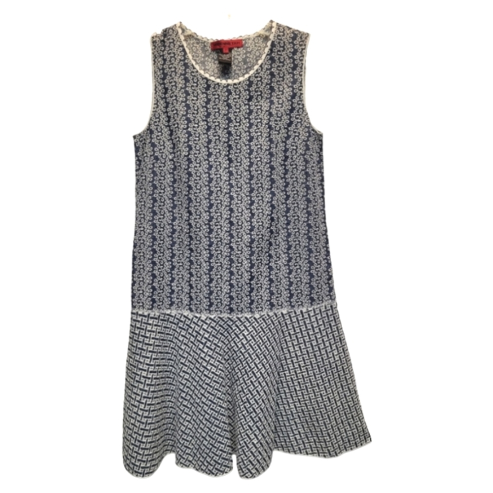 Vivienne Tam Blue and White Pleated Sheath Dress Sleeveless - Size 0